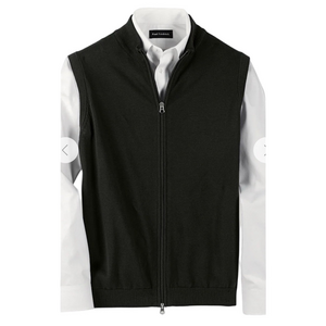 Paul Fredrick Black Sweater Vest Full Zip Up Front Mock Neck Cotton